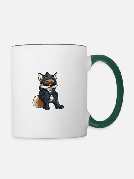 Fuchs Winter - Tasse zweifarbig - Weiß/Dunkelgrün