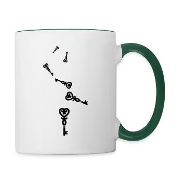 Schlüssel herz hochzeit - Tasse zweifarbig - Weiß/Dunkelgrün - Rechts