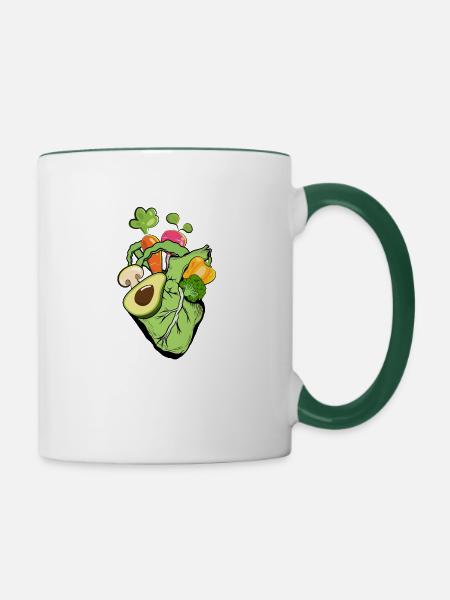 Veganes Herz - Tasse zweifarbig - Weiß/Dunkelgrün