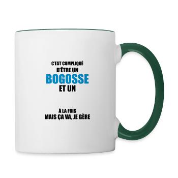 c'est compliqué d'être un bogosse ( votre texte) - Mug contrasté - blanc/vert foncé - Droite