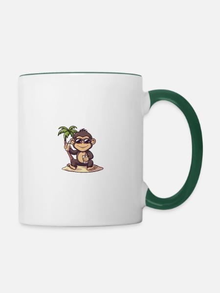 Affe Sommer Strand Comic - Tasse zweifarbig - Weiß/Dunkelgrün