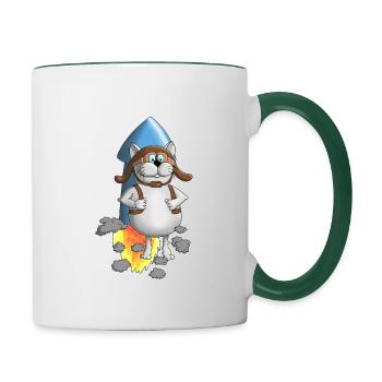 Neuanfang - Rakete - Comic - Tasse zweifarbig - Weiß/Dunkelgrün - Rechts