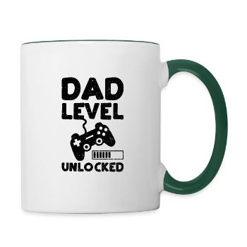 Dad Level Unlocked - Dad - Tasse zweifarbig - Weiß/Dunkelgrün - Rechts
