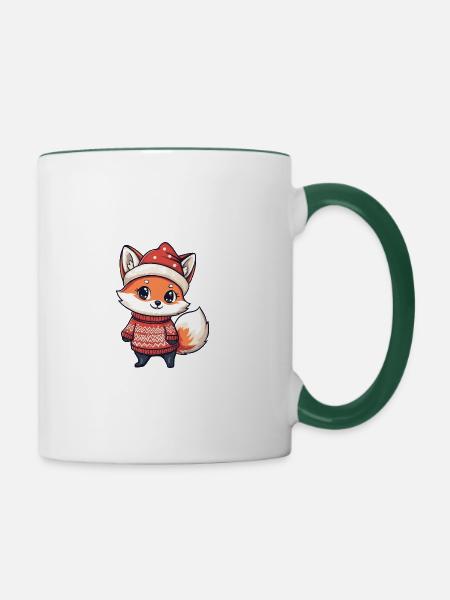 Fuchs Weihnachten Comic - Tasse zweifarbig - Weiß/Dunkelgrün