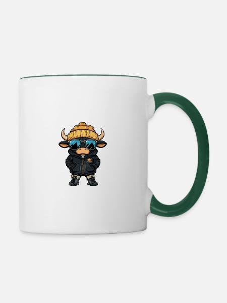 Stier Winter - Tasse zweifarbig - Weiß/Dunkelgrün
