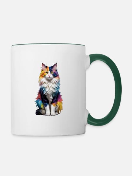 Norwegische Waldkatze - Tasse zweifarbig - Weiß/Dunkelgrün