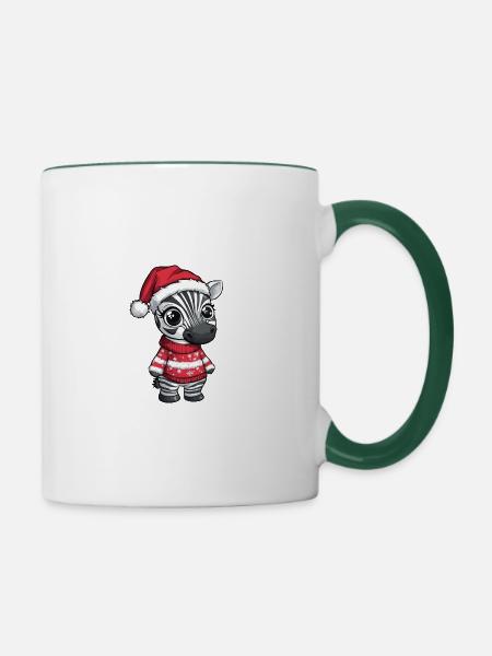 Zebra Weihnachten Comic - Tasse zweifarbig - Weiß/Dunkelgrün
