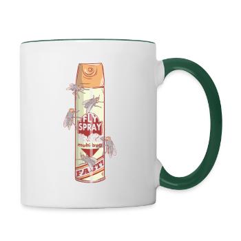 Lustige Dose Fliegenspray - Tasse zweifarbig - Weiß/Dunkelgrün - Rechts