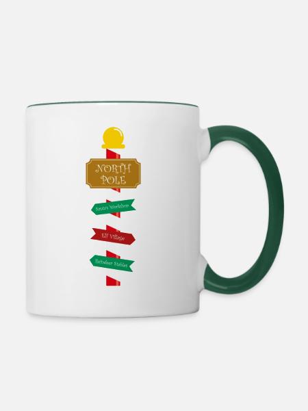 Nordpol-Wegweiser - Tasse zweifarbig - Weiß/Dunkelgrün