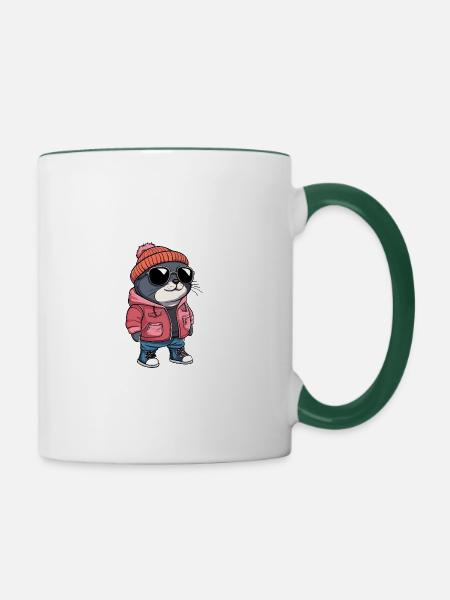 Robbe Tier Winter - Tasse zweifarbig - Weiß/Dunkelgrün