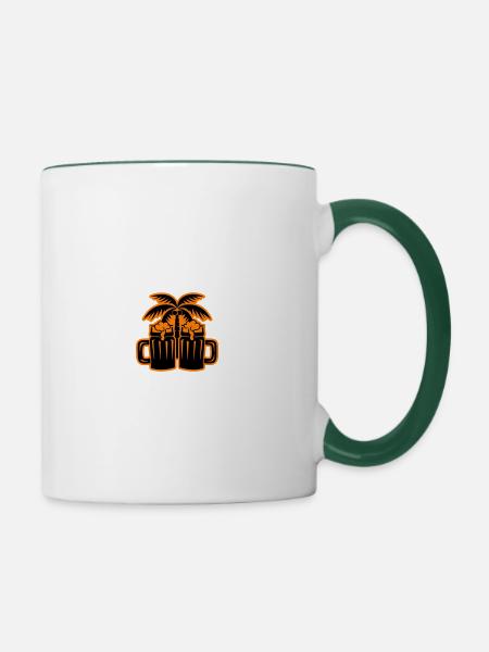 Bier Strand Palmen Insel - Tasse zweifarbig - Weiß/Dunkelgrün