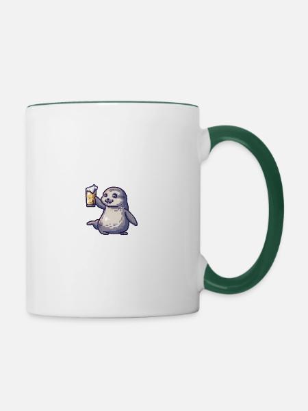 Robbe Tier Bier Pixel - Tasse zweifarbig - Weiß/Dunkelgrün