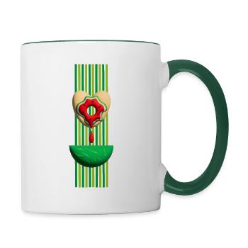 Melonen Sommerzeit mit Herz Donut. - Tasse zweifarbig - Weiß/Dunkelgrün - Rechts