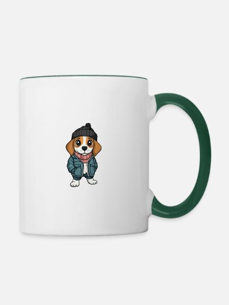 Beagle Hund Stylisch - Tasse zweifarbig - Weiß/Dunkelgrün