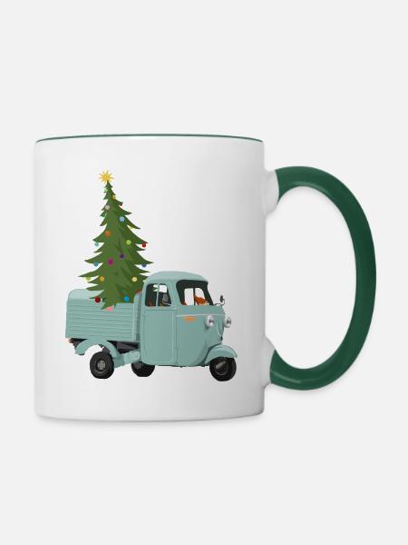 Weihnachtslieferung - Tasse zweifarbig - Weiß/Dunkelgrün