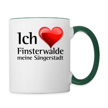 Ich liebe meine Sängerstadt - "I love finsterwalde - Tasse zweifarbig - Weiß/Dunkelgrün - Rechts