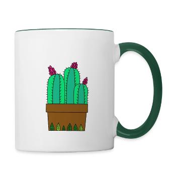 Flowering Cactus à Leafy Pot - Mug contrasté - blanc/vert foncé - Droite