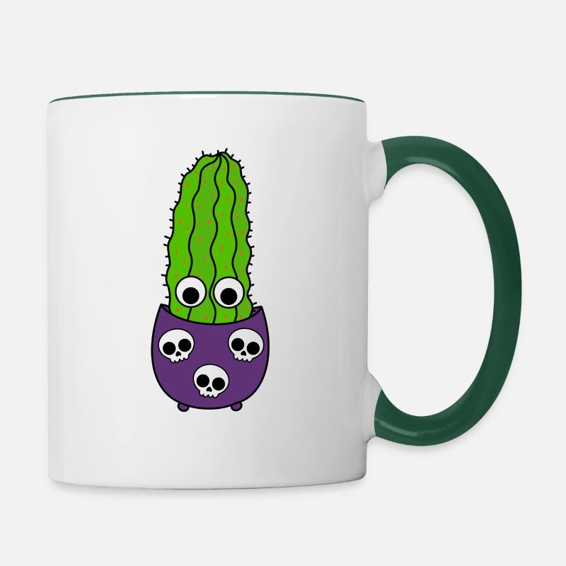 Grand Cactus Dans Un Pot De Crâne D'halloween - Mug contrasté - blanc/vert foncé
