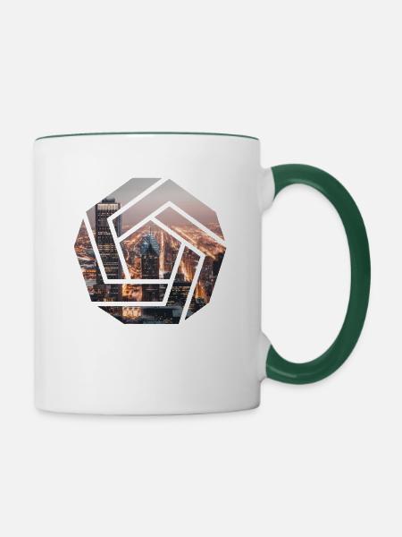 Sechseck City - Tasse zweifarbig - Weiß/Dunkelgrün