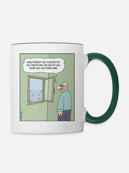 4199 Fliegengitterhalbmaskennasenpimmelcartoon - Tasse zweifarbig - Weiß/Dunkelgrün