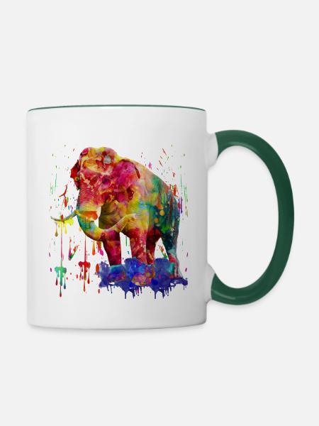 Bunter Elephant, Elefant - Tasse zweifarbig - Weiß/Dunkelgrün