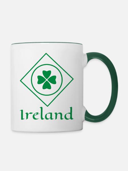 Irland Kleeblatt - Tasse zweifarbig - Weiß/Dunkelgrün