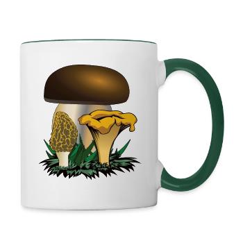 Cueillette de champignons : cèpe, chanterelles, morilles - Mug contrasté - blanc/vert foncé - Droite