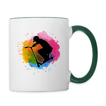 Coloré aquarelle stuntscooters scooters stunt - Mug contrasté - blanc/vert foncé - Droite