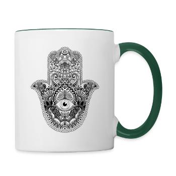Hamsa Fatima Hand Mandala Spirit Symbol für Glück - Tasse zweifarbig - Weiß/Dunkelgrün - Rechts