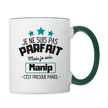 Je ne suis pas parfait mais je suis manip - Mug contrasté - blanc/vert foncé - Droite