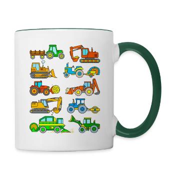 Pelles et tracteurs - Mug contrasté - blanc/vert foncé - Droite