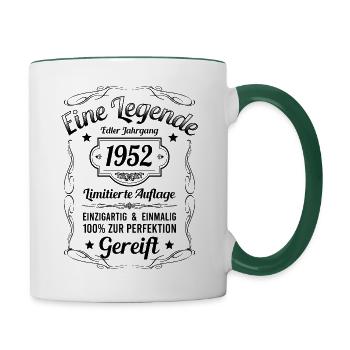 Geburtsjahr 1952 Vintage Geburtstag Legende 1952 - Tasse zweifarbig - Weiß/Dunkelgrün - Rechts