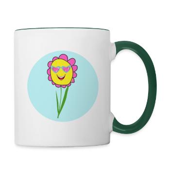 Fleur mignonne - Mug contrasté - blanc/vert foncé - Droite