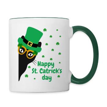 Funny cat st patrick's day saint paddy's saint pat - Contrasting Mug - white/dark green - Right