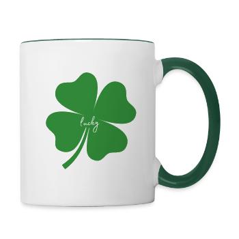 4 Leaf Clover With Lucky On It - Contrasting Mug - white/dark green - Right