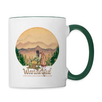 Wanderful - Wandern - Hiking Woman Dog - Mountains - Contrasting Mug - white/dark green - Right