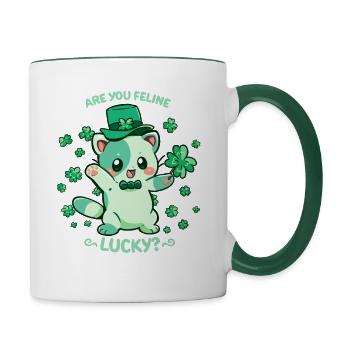 Are you Feline Lucky - Contrasting Mug - white/dark green - Right