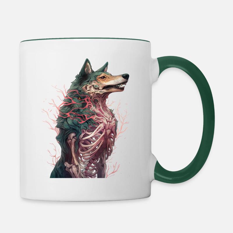wolf zombie skelett wolf - Tasse zweifarbig - Weiß/Dunkelgrün