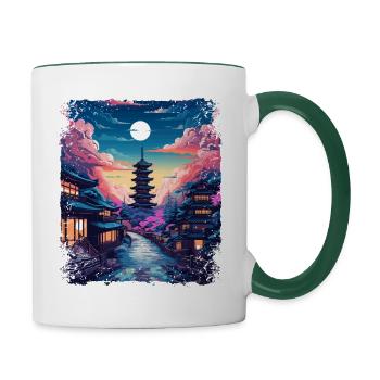 Takayama Dorf Japanische Alpen Japan Vaporwave - Tasse zweifarbig - Weiß/Dunkelgrün - Rechts