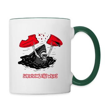J’ai survécu à la vague Halloween Skeleton Surfer - Mug contrasté - blanc/vert foncé - Droite