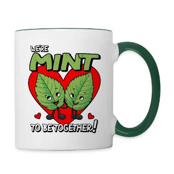 Funny Kawaii Food We're Mint to be Together Love - Contrasting Mug - white/dark green - Right