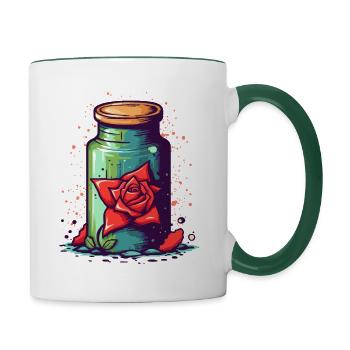 Un bocal en verre avec des roses - Mug contrasté - blanc/vert foncé - Droite