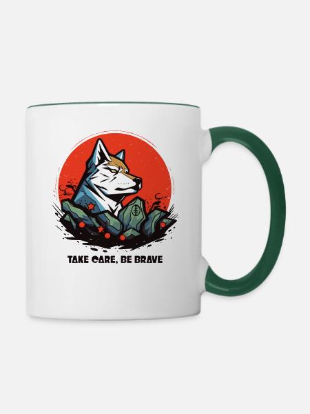 Sei mutig wie ein Wolf - Tasse zweifarbig - Weiß/Dunkelgrün