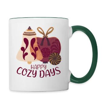 Happy Cozy Days - Tasse zweifarbig - Weiß/Dunkelgrün - Rechts