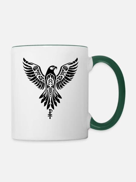 Emblem eines Raubvogels oder Adlers - Tasse zweifarbig - Weiß/Dunkelgrün