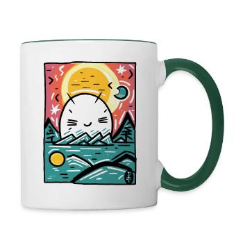 Créature mignonne se cachant dans la nature - Mug contrasté - blanc/vert foncé - Droite