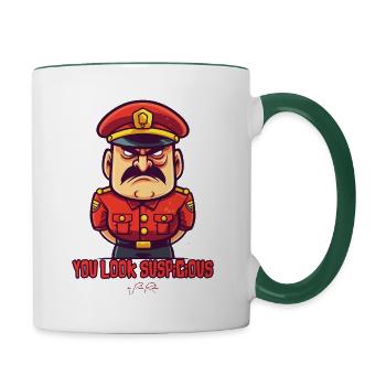 Du siehst verdächtig aus, Autoritäts Übungsleiter - Tasse zweifarbig - Weiß/Dunkelgrün - Rechts