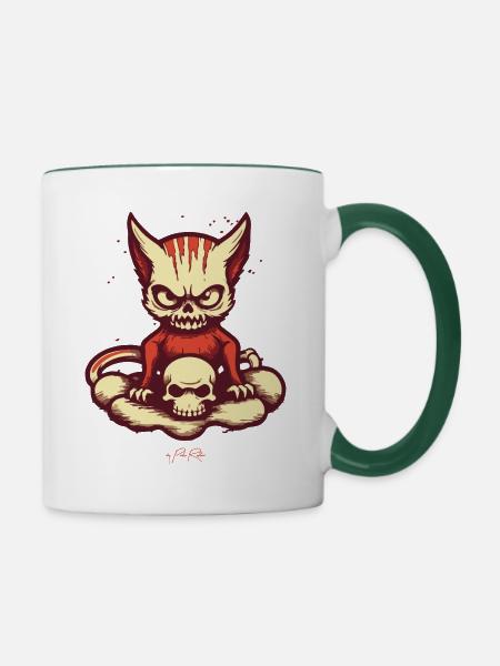 Gruselige Katze - Tasse zweifarbig - Weiß/Dunkelgrün