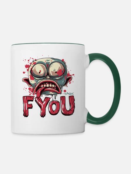 F*** dich, Zombie Gartenzwerg - Tasse zweifarbig - Weiß/Dunkelgrün