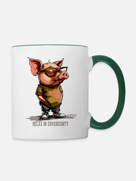 Entspanntes Souveränes Schwein - Tasse zweifarbig - Weiß/Dunkelgrün